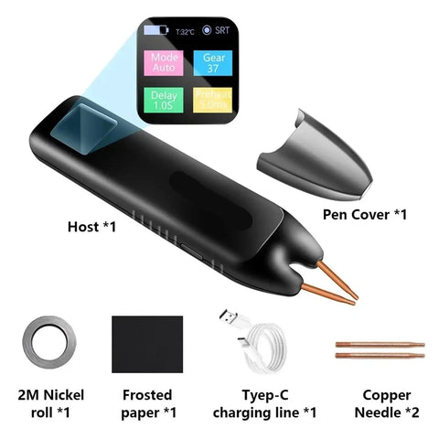 Handheld Digital Spot Welder With 1.33 Inch Color Screen And 99 Speed Adjustable Control, components including pen cover and copper needle