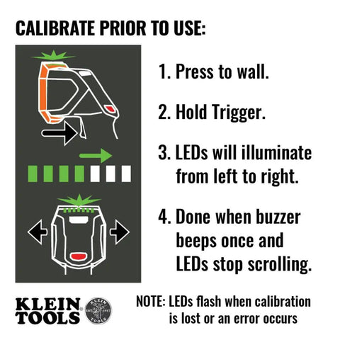 Electronic Stud Finder Pro Grade Ultra Handy With Cross Line Lasers, Bubble Level And LED And Audio Alerts For Wood And Metal Studs, Class 3R Laser 15 Feet In All Directions, Batteries Included calibration instructions graphic