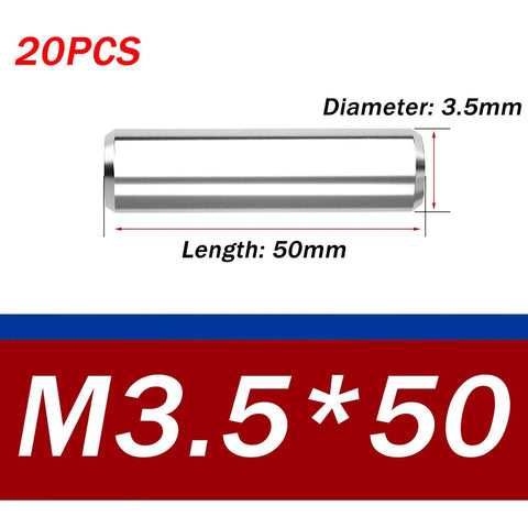 Pro-Grade 304 Stainless Steel Dowel Pins 20 Pcs, Precision Ground Alignment Pins 3.5x50 mm for CNC Machining