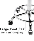 Ultra Cushioned Rolling Stool With Swivel Wheels And Foot Rest Extra Large 15 Inch Seat And Adjustable Height From Twenty To Twenty Seven Inches For Home Kitchen Office And Medical Use Supports Up To Three Hundred Pounds Grey, showing the foot rest.