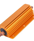Heavy Duty 200W 4 Ohm Resistor With Aluminum Housing For Industrial Electrical Equipment Supplies Built Tough Superior Heat Dissipation Sturdy Metal Body And Long Lasting Performance Ideal For Manufacturing Lines Power Control And Testing. Orange aluminum resistor with mounting base and screw terminals