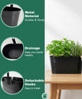 16 Inch Railing Planter Set Of 3 For Outdoor Plants With Detachable Hooks And Drain Holes Large Metal Balcony Pots, side view