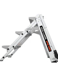 Foldable Three Step Safety Stool With Extra Wide Treads And Rubber Non Slip Grips For Stable Comfortable Indoor Use Perfect For Reaching Cabinets And Shelves And Everyday Home Projects Step Up Your DIY Game. Folded aluminum three-step stool side view