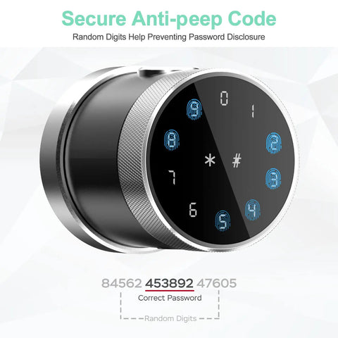 Smart Door Lock With Fingerprint, Keyless Entry, Keypad, RFID Card, App Control And Emergency Key For Airbnb Homes touchpad close-up