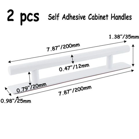 Two Pack Stick On Cabinet Handles Seven Point Eight Inch White No Drill Installation With Ultra Strong Adhesive Tape Peel And Stick Mounts