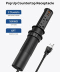 No Sweat Install 2 Inch Pop Up Receptacle For Countertops And Desks, Spring Loaded Design with dual outlets and 6ft cord.