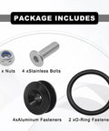 Package contents of Heavy Duty Car Bumper Quick Release Kit With CNC Billet Aluminum Fasteners and Nitrile Rubber O Rings shown
