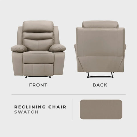 41 Inch Wide Manual Recliner Chair With Top Grain Leather Match, front and back view, latte color swatch, wall hugger design