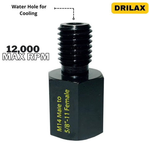 European To North American Thread Converter M14 Male To 5/8-11 Female Angle Grinder Adapter in solid steel with water hole.