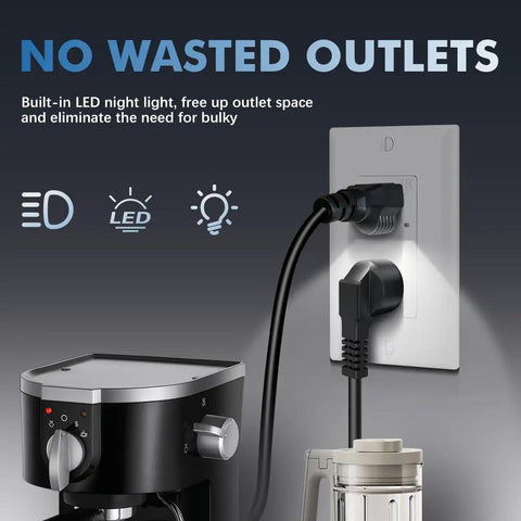 Top Shelf Electrical Outlet With Slick Led Night Light And Auto Dusk To Dawn Sensor Tamper Resistant Plug And Play Hassle Free Includes Matching Wall Plates Tough 15 Amp Pack Of Ten Crisp White, featuring a plugged-in coffee maker.