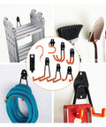 Heavy Duty Garage Hooks Set 22 Pack Steel Wall Mount Tool Hangers With Anti Slip Coating showing tools and ladders on hooks