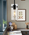 Industrial Pendant Light Fixture with Clear Glass Shade hanging in kitchen, vintage lighting for dining room, E26 base, UL listed