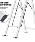 Lightweight Aluminum 4 Step Ladder With Non Slip Pedals And Built In Handrail Foldable Space Saving Step Stool For Kitchen Garage And Home, anti-slip feet cover