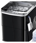 Quick Chill Countertop Ice Maker Cranking Out Soft Chewable Squares In Minutes Portable Electric Setup with ice cubes visible.