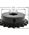 40B21-1 21 Tooth Roller Chain Sprocket Type B With 1 Inch Bore For ANSI 40 Chain, side view with measurements