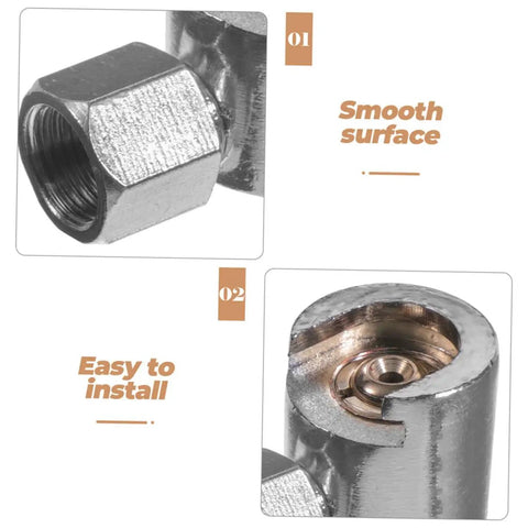Close-up of 2 Piece Silver Button Head Grease Coupler Set for Iron and Zinc Alloy Nozzles, highlighting durable fittings.