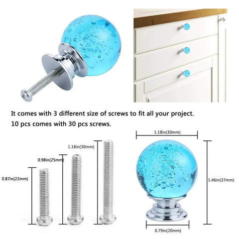 Hella Elegant 10 Pack 30 Millimeter Aqua Blue Crystal Cabinet Knobs Round Glass Bubble Drawer Handles K9 Crystal Zinc Alloy Furniture Hardware For Home Dresser Closet Pulls