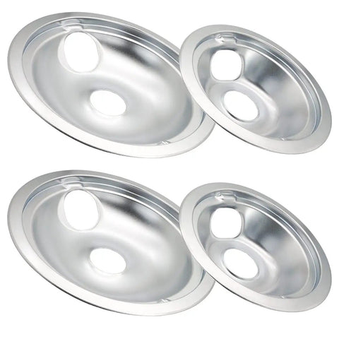 Chrome Drip Pan Set And Surface Elements For GE Hotpoint Range Stoves Replacement Kit showing two 6 inch and two 8 inch drip pans