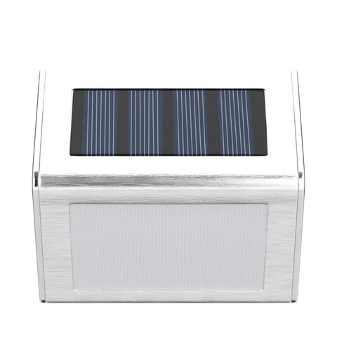 12 Pack Solar Fence Lights Outdoor Waterproof LED Step Lighting Stainless Steel Solar Powered Cold White Front View