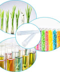 Clear Plastic Test Tubes With Rack 50 Pack, 10ml Capacity, various uses: plants, liquids, candy storage in tubes with caps.