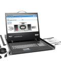 Professional 16 Port IP KVM Switch With Solid 19 Inch LCD Screen Keyboard And Touchpad For Plug And Play Rack Mount Server Management Remote Access open with cables and hardware