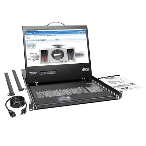 Professional 16 Port IP KVM Switch With Solid 19 Inch LCD Screen Keyboard And Touchpad For Plug And Play Rack Mount Server Management Remote Access open with cables and hardware