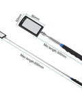 Extendable Lighted Inspection Mirror With 34 Inch Telescoping Handle And 360 Degree Swivel, Two Bright LED Lights For Easy Reach