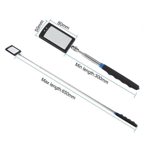 Extendable Lighted Inspection Mirror With 34 Inch Telescoping Handle And 360 Degree Swivel, Two Bright LED Lights For Easy Reach
