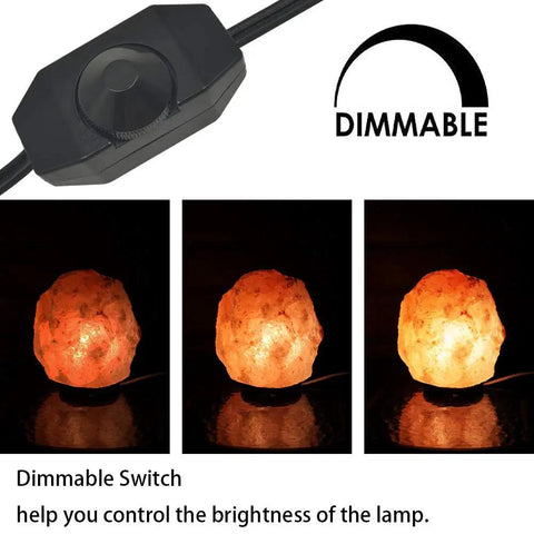 Dimmable switch controlling brightness of Orange Heart Himalayan Salt Lamp Cord With Dimmer Switch And Bulbs For Cozy Amber Glow.