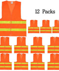 Normal Visibility Safety Vests 12 Pack showing neon orange mesh vests with 2 inch reflective strips front and back