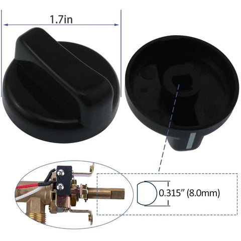 Five Piece Universal Gas Appliance Knob Set With D Shaped Stem Ignition Lighter 1.7in diameter 0.31in hole size