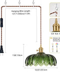 Chic Green Glass Plug In Pendant Light Fixture For Kitchen Island And Dining Room with 11.4Ft cord, E26 base, and floral design.
