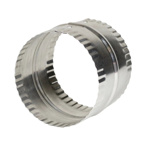 Aluminum 4 Inch Duct Connector With Bead And Crimp, 3 Inch Long, shiny silver finish, crimped ends, ideal for HVAC ductwork joint