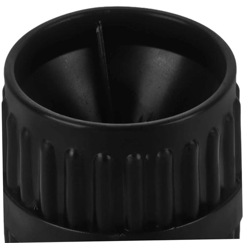 Close-up of 2 Pack Tube Deburring Reamers for Copper Pipes, inner view of black tool for chamfering, deburring, and leak prevention.