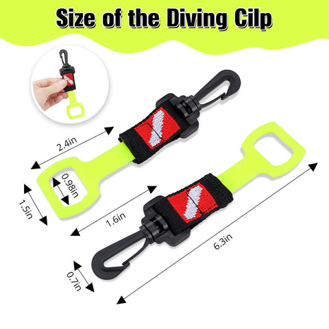 2 Pack Scuba Regulator Octopus Holder With Spring Clip Dive Flag Webbing And Silicone Ring Octopus Mouthpiece Retainer Keeper For Divers And Snorkelers Yellow, size details shown with dimensions
