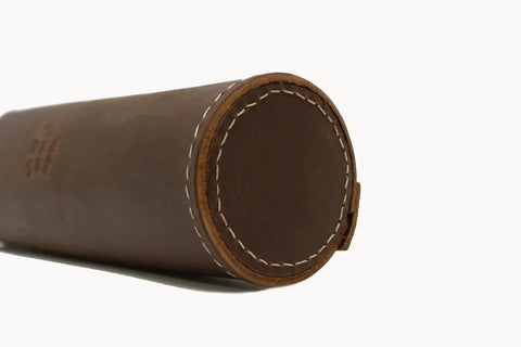 End view of Heavy Duty Leather Welding Electrode Holder With Large Rod Pouch Fits Up To 3 Inch Belt Handcrafted Stitching