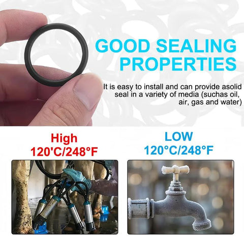Close-up of a black nitrile rubber O-ring held between fingers (front view)