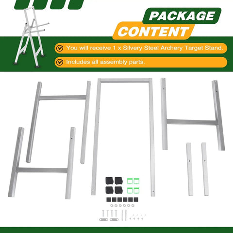 Foldable Archery Target Stand For Backyard Practice parts display with steel frame and assembly hardware