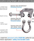 Stainless Steel Heavy Duty Ceiling Mount Swing Hanger With 1600 Pound Capacity For Swing Seats Yoga Heavy Bags Porch Swings And Hanging Chairs Includes Two Screws And Two Expansion Bolts with parts labeled