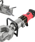 Powerful 1100W Electric Rebar Bender For 4-22mm Steel Bars, hydraulic tool featuring a gripping mechanism for precision bending.