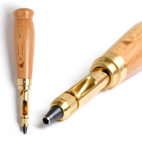 Zero Drama Hand Screw Punch Tool Body With Replacement Blade For Leather And Fabric Crafting, wooden handle, precision tool.