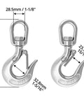 Built Tough Stainless Steel 304 Rotatable Clevis Chain Hook With 360 Degree Swivel, 2000lb Load Capacity, Hoist Slip Hook For Pallet Rack Safety And Lifting Chains dimensions shown