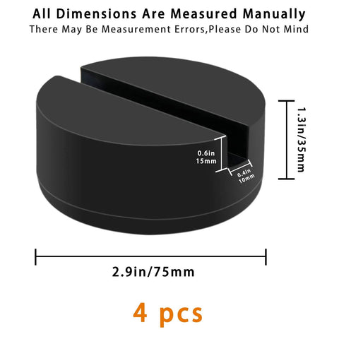 HXXF rubber floor jack pad adapter, 4-pack, circular black with slotted pinch-weld opening; 2.9in diameter