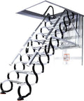 Built Like A Tank Automatic Electric Attic Ladder Wall Mounted Folding Stairs with remote control, revealing steel alloy frame and anti-grip steps.
