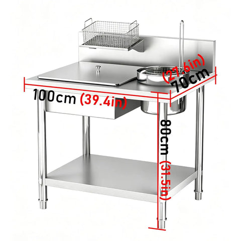 Built Tough As Nails Stainless Steel Powder Coating Workbench With Deep Dipping Tank For Commercial Garages And Auto Shops Killer Leak Free Design, dimensions shown.