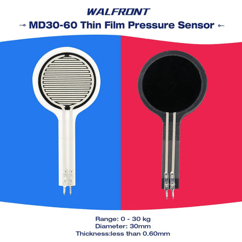 MD30-60 thin-film force sensitive resistor, 30 mm disc, 0–30 kg; two versions (white and black) with two-lead pins