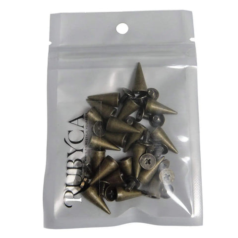 Sick 100 Sets Bronze Bullet Cone Spike Screwback Studs With Half Inch Zinc Alloy Hardware For Dope DIY Leather Crafting And Fresh Bags Jackets Belts Projects in a clear package.
