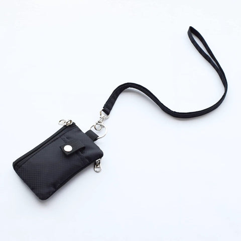 Ultra Slim RFID Blocking Wallet With ID Window And Lanyard, Water Resistant Zip Case For Cards And Cash, Travel Friendly