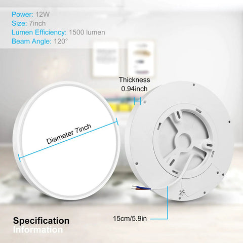 Ultra-Thin 24 Inch LED Flush Mount Ceiling Light, 45W, 5600 Lumens, 5000K Daylight White front and back view
