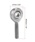 6mm Bore Rod End Bearing With M6x1 Right Hand Male Thread In Stainless Steel, Self Aligning Workhorse Joint For Precision Machinery, 9 Degree Angular Misalignment, Corrosion Resistant, 25mm Thread Length. Stainless rod end bearing with 6mm bore and 25mm threaded shank